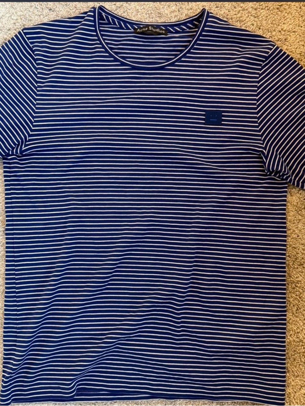 Acne Striped Muscle Tee in Navy and White